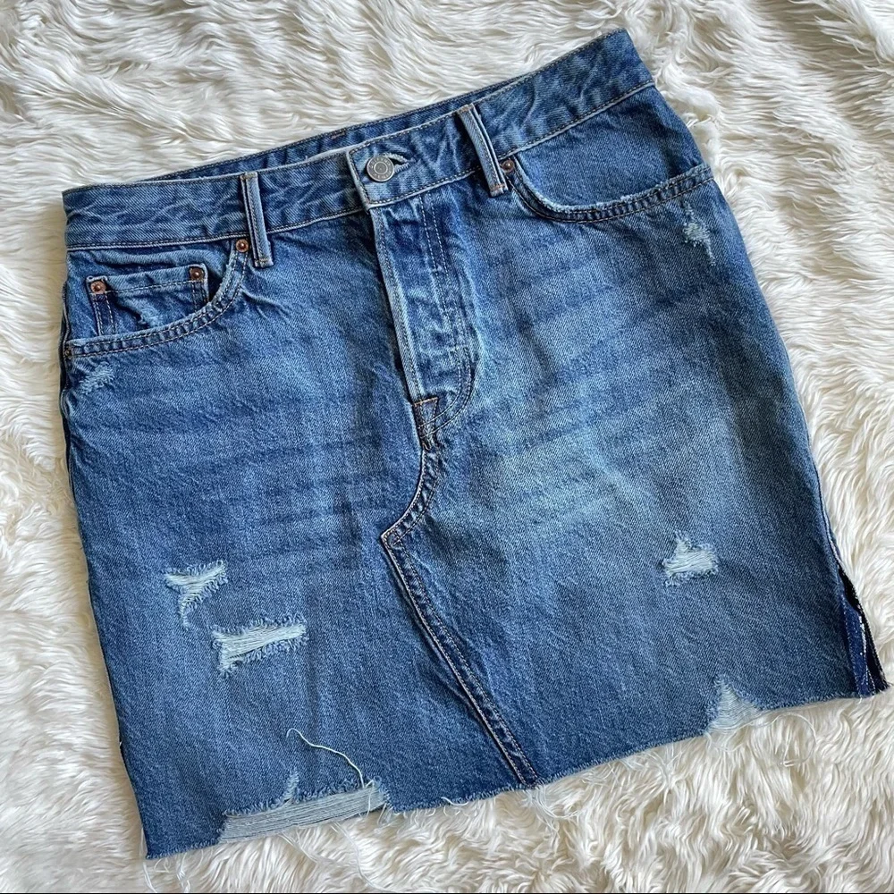 GRLFRND Skirt Blaire Split Pencil High Rise Distressed Mini in Faded Love 27 NWT
